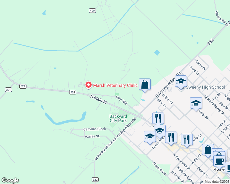 map of restaurants, bars, coffee shops, grocery stores, and more near 42 Rainbow Ridge in Sweeny