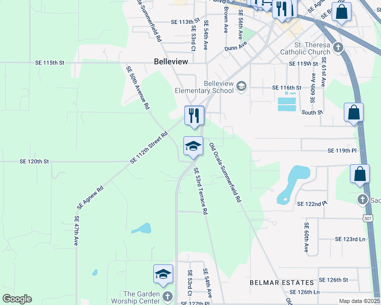map of restaurants, bars, coffee shops, grocery stores, and more near 11960 Southeast County Highway 484 in Belleview