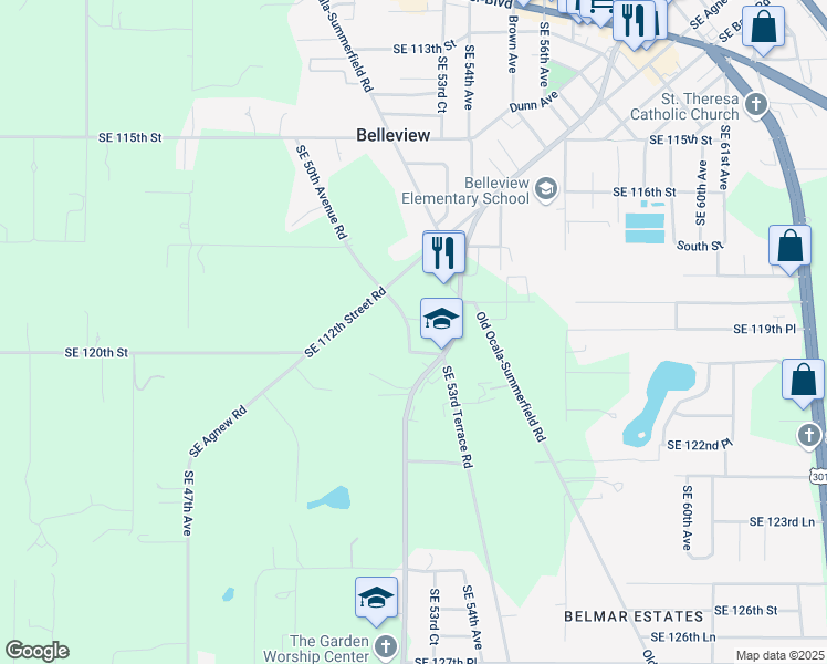 map of restaurants, bars, coffee shops, grocery stores, and more near 11900-11998 Telegraph Road in Belleview