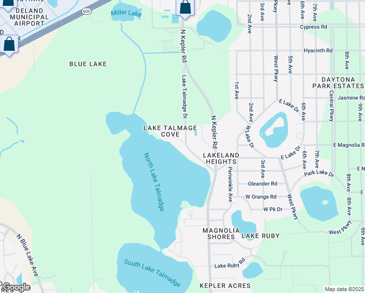 map of restaurants, bars, coffee shops, grocery stores, and more near 18 Garden Drive in DeLand