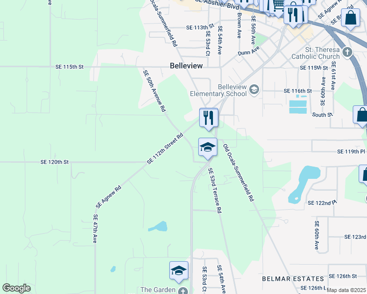 map of restaurants, bars, coffee shops, grocery stores, and more near 11900 Telegraph Road in Belleview
