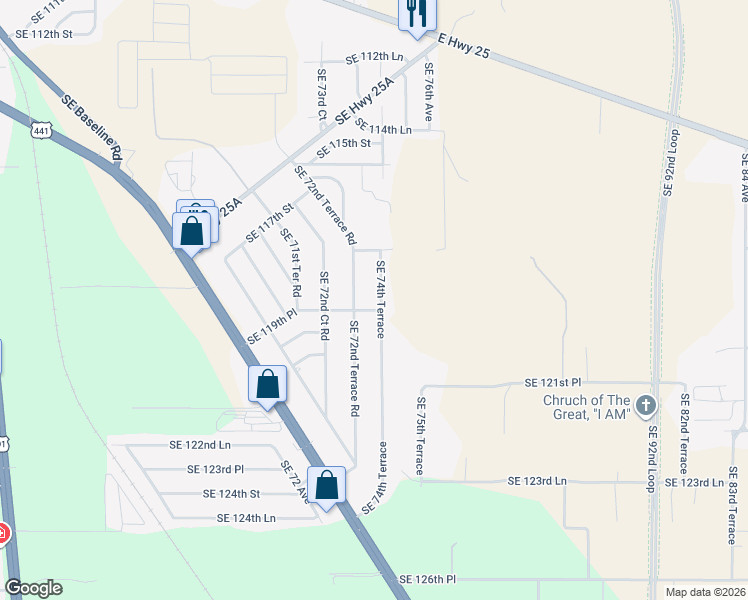 map of restaurants, bars, coffee shops, grocery stores, and more near 11907 Southeast 74th Terrace in Belleview