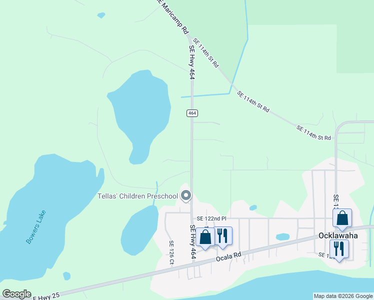 map of restaurants, bars, coffee shops, grocery stores, and more near 11920 Southeast Highway 464 in Ocklawaha