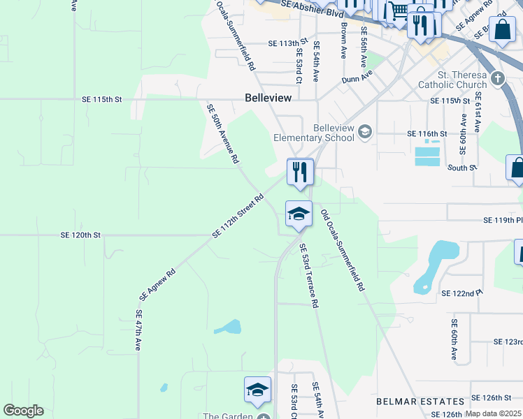 map of restaurants, bars, coffee shops, grocery stores, and more near 11900-11998 Telegraph Road in Belleview