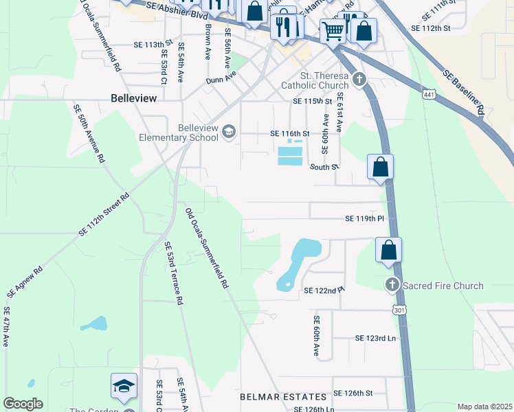 map of restaurants, bars, coffee shops, grocery stores, and more near 5740 Southeast 119th Street in Belleview