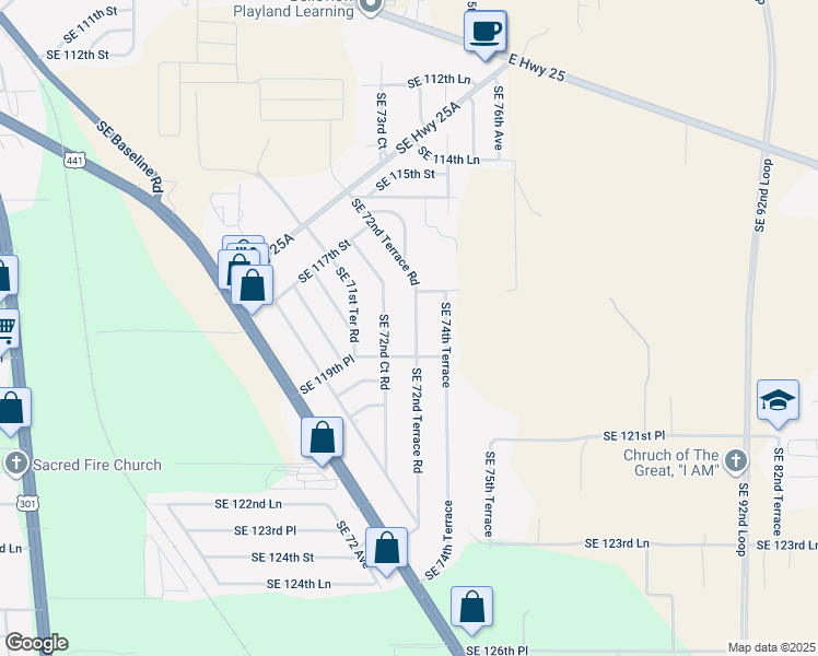 map of restaurants, bars, coffee shops, grocery stores, and more near 11862 Southeast 72nd Terrace Road in Belleview