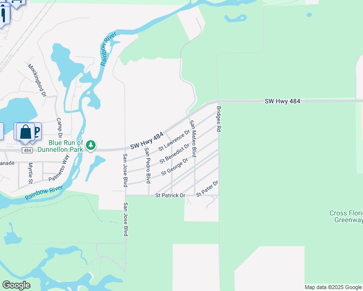 map of restaurants, bars, coffee shops, grocery stores, and more near 19184 Saint Lawrence Drive in Dunnellon