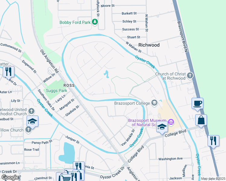 map of restaurants, bars, coffee shops, grocery stores, and more near 52 Southernwood Ct in Lake Jackson