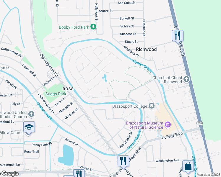 map of restaurants, bars, coffee shops, grocery stores, and more near 52 Southernwood Court in Lake Jackson