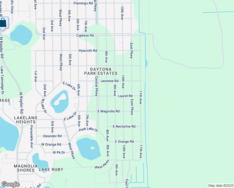 map of restaurants, bars, coffee shops, grocery stores, and more near 1305 9th Avenue in DeLand