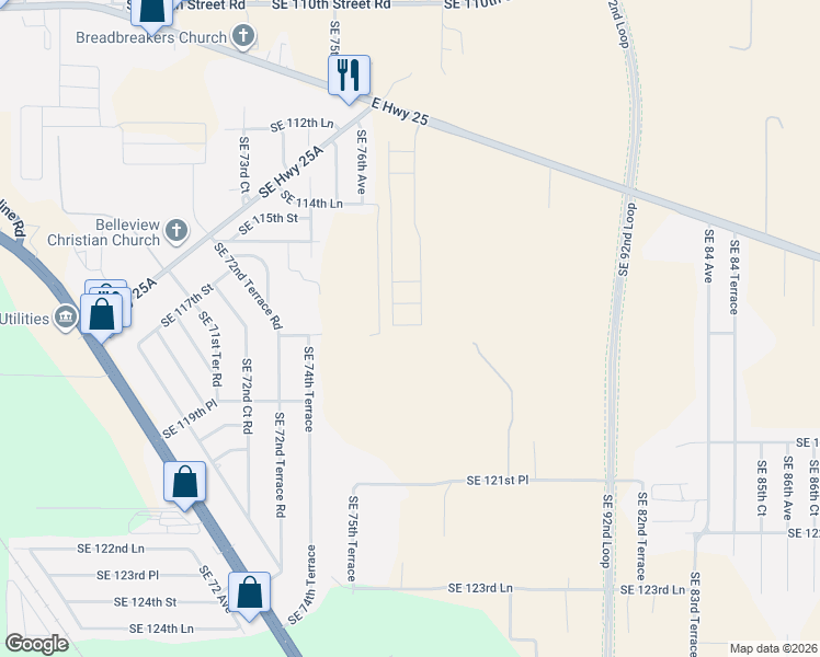 map of restaurants, bars, coffee shops, grocery stores, and more near 7630 Southeast 114th Lane in Belleview