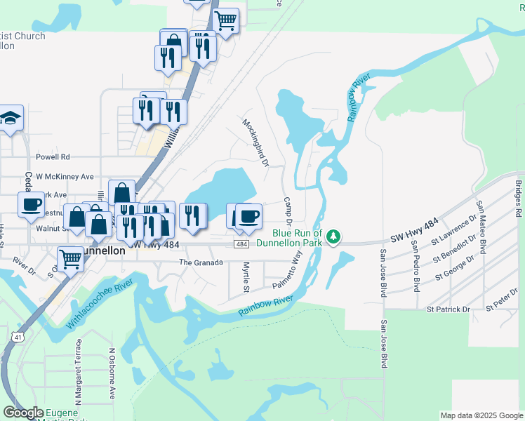map of restaurants, bars, coffee shops, grocery stores, and more near 19921 Ibis Court in Dunnellon