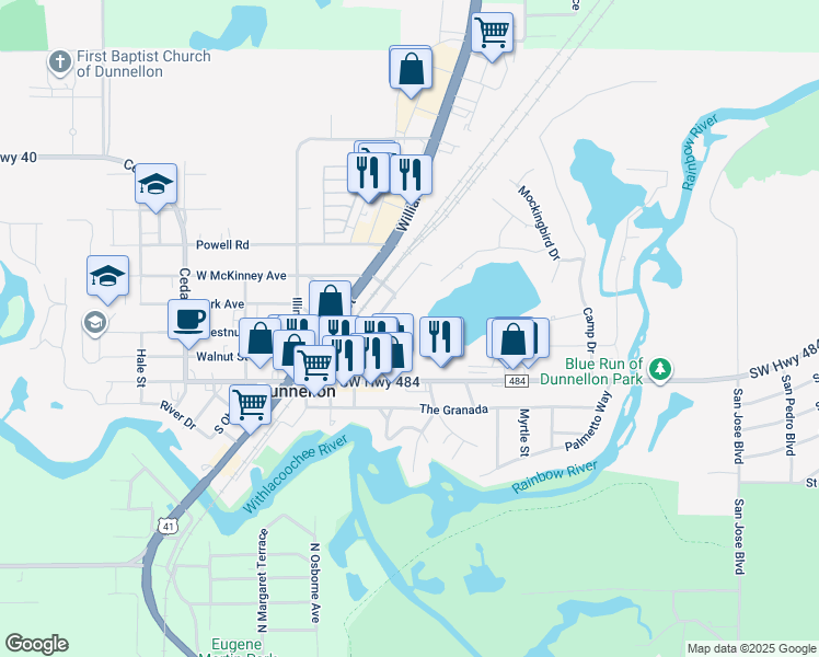 map of restaurants, bars, coffee shops, grocery stores, and more near 11791 Bostick Street in Dunnellon