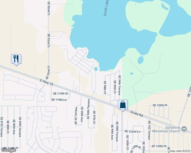 map of restaurants, bars, coffee shops, grocery stores, and more near Cardinal Drive in Marion County
