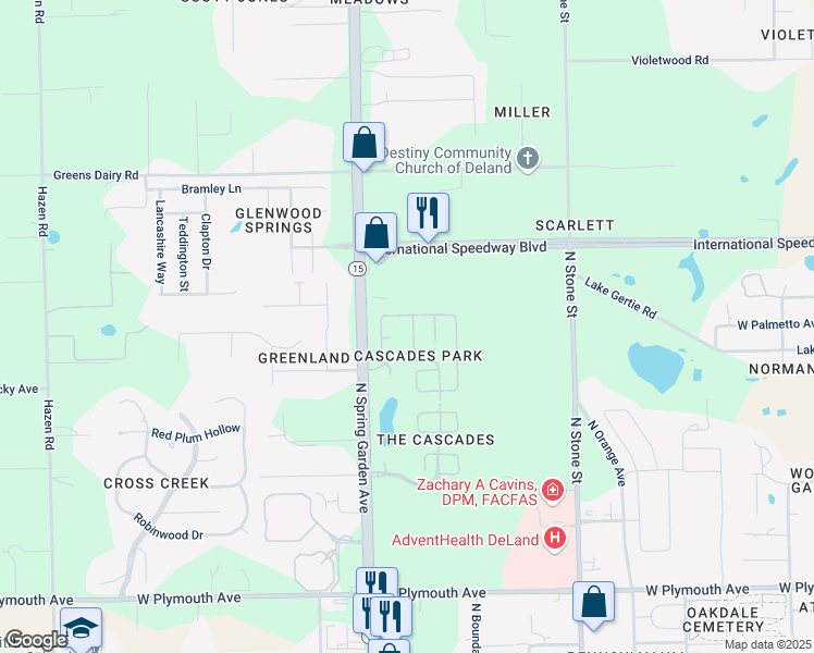 map of restaurants, bars, coffee shops, grocery stores, and more near 1369 Lazy River Lane in DeLand