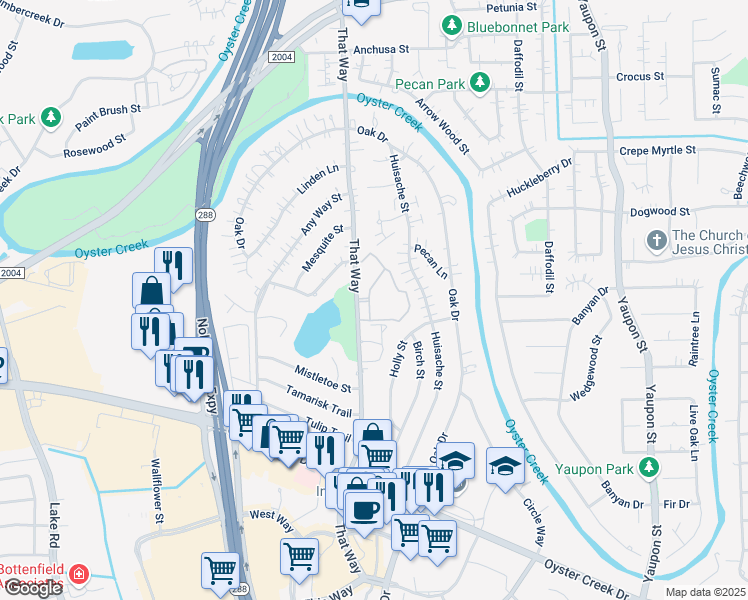 map of restaurants, bars, coffee shops, grocery stores, and more near 514 That Way in Lake Jackson