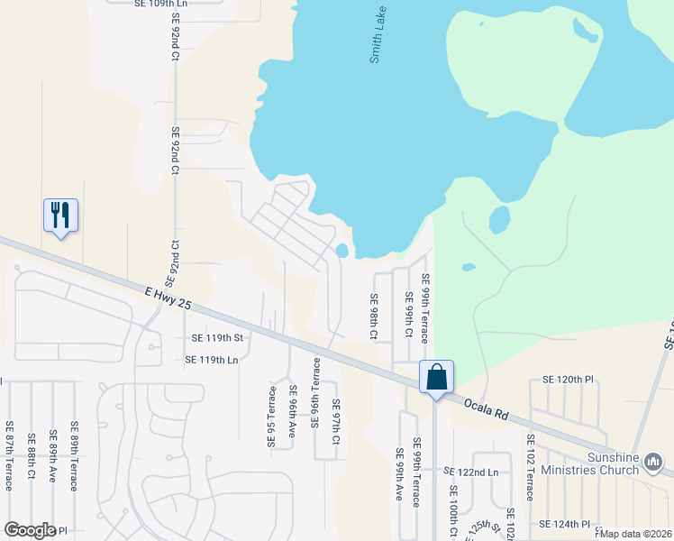 map of restaurants, bars, coffee shops, grocery stores, and more near 9759 County Road 25 in Belleview
