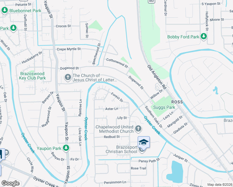 map of restaurants, bars, coffee shops, grocery stores, and more near 434 Forest Drive in Lake Jackson