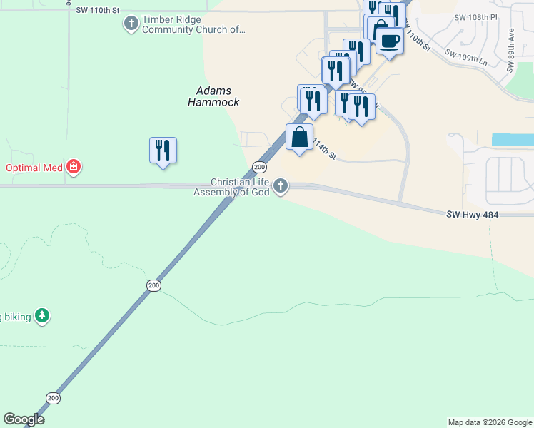 map of restaurants, bars, coffee shops, grocery stores, and more near 9900 Southwest State Road 200 in Ocala