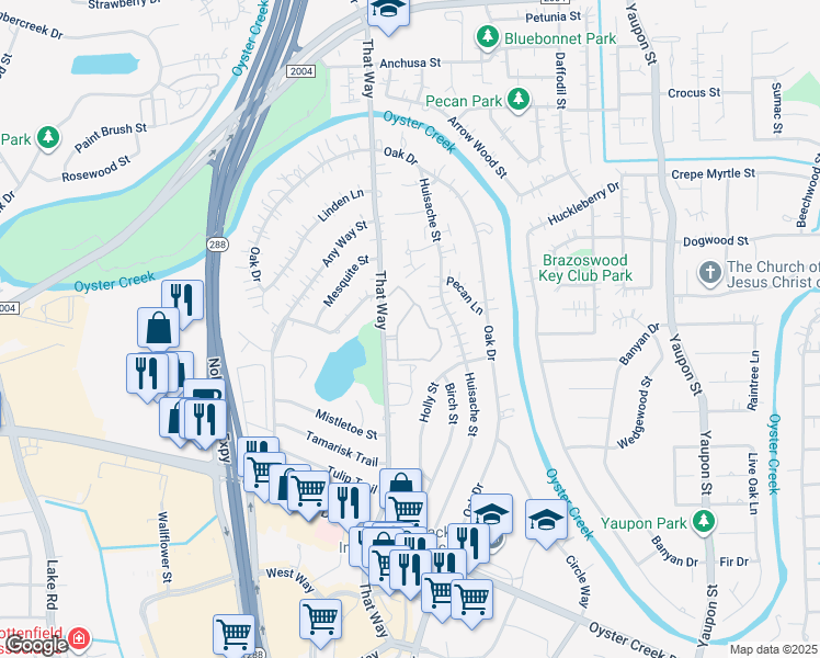 map of restaurants, bars, coffee shops, grocery stores, and more near 514 That Way in Lake Jackson