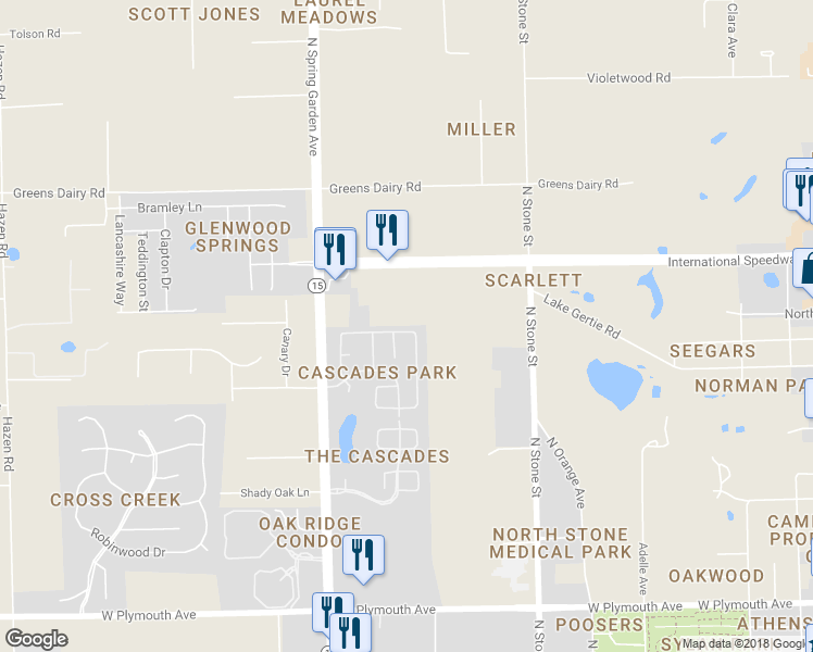 map of restaurants, bars, coffee shops, grocery stores, and more near 941 Cascades Park Trail in DeLand
