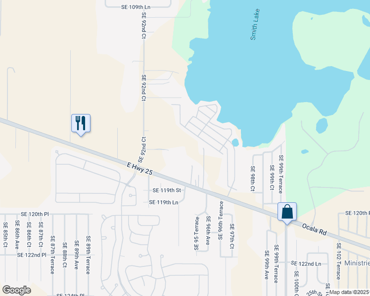 map of restaurants, bars, coffee shops, grocery stores, and more near 9505 East Highway 25 in Belleview