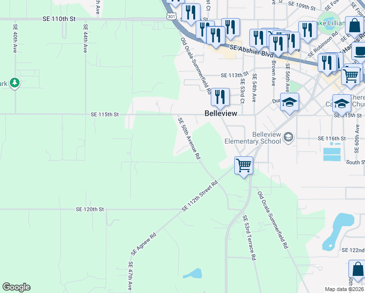 map of restaurants, bars, coffee shops, grocery stores, and more near 11500-11698 Telegraph Road in Belleview