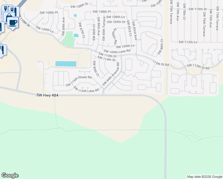 map of restaurants, bars, coffee shops, grocery stores, and more near 11596 Southwest 82nd Terrace in Ocala