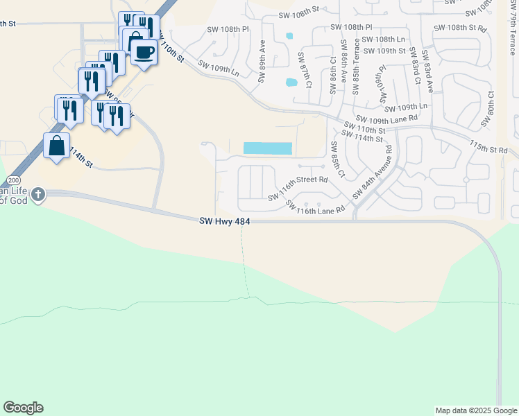 map of restaurants, bars, coffee shops, grocery stores, and more near 8915 Southwest 116th Street Road in Ocala