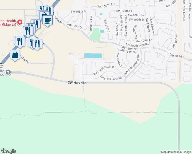 map of restaurants, bars, coffee shops, grocery stores, and more near 8824 Southwest 116th Street Road in Ocala