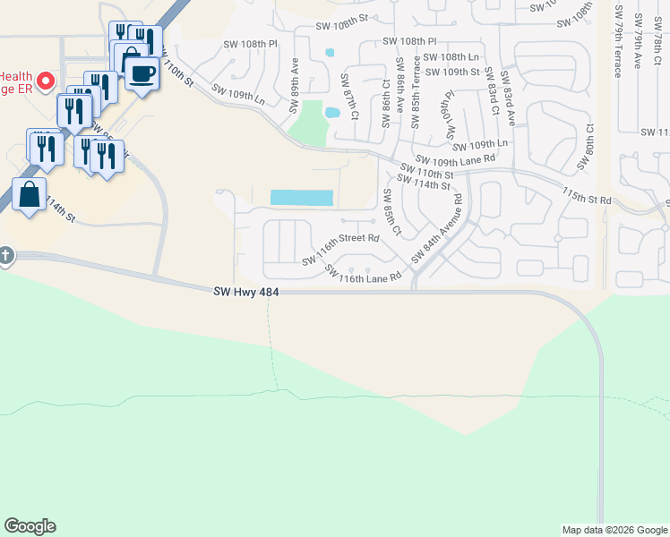 map of restaurants, bars, coffee shops, grocery stores, and more near 8824 Southwest 116th Street Road in Ocala