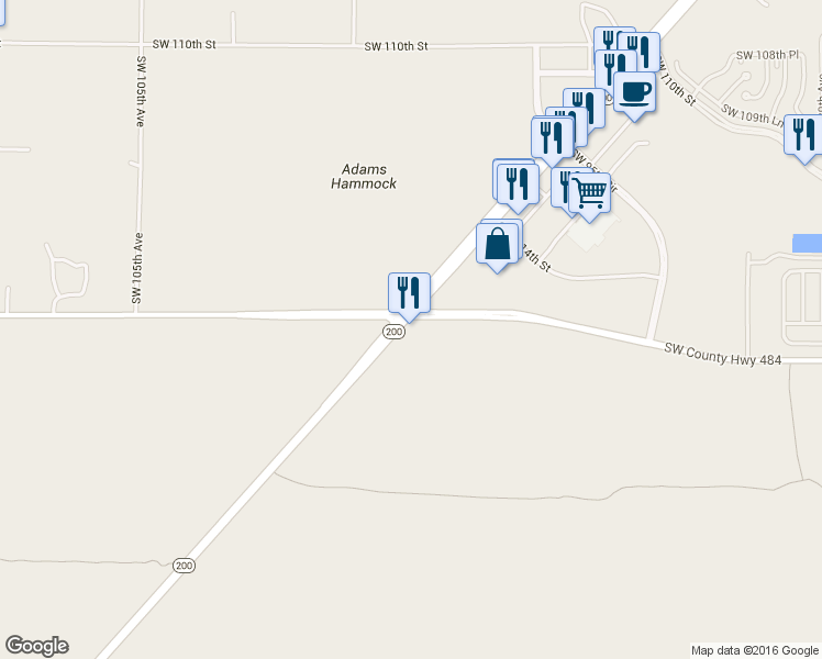 map of restaurants, bars, coffee shops, grocery stores, and more near 9900 Southwest State Road 200 in Ocala