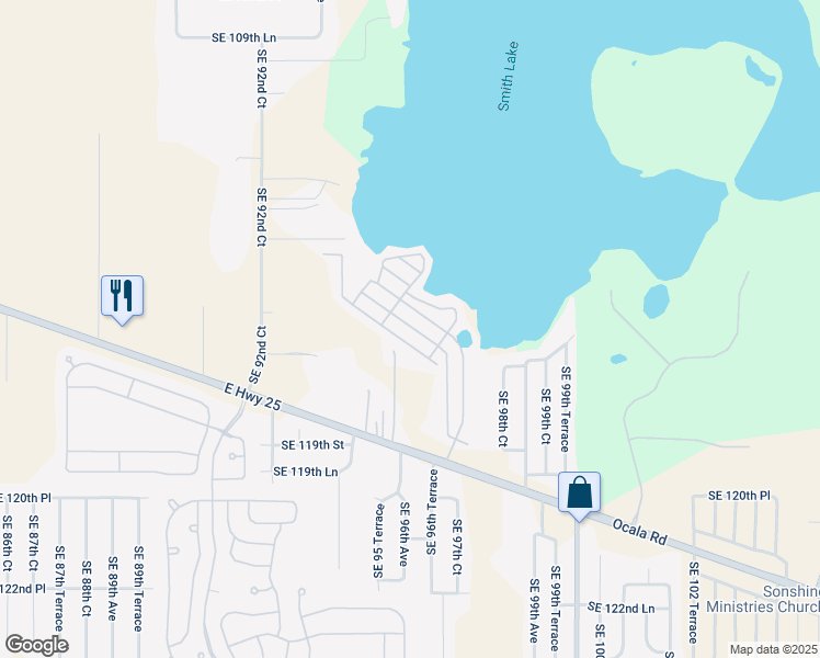 map of restaurants, bars, coffee shops, grocery stores, and more near Cardinal Dr in Belleview
