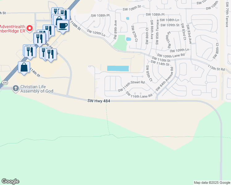 map of restaurants, bars, coffee shops, grocery stores, and more near 8915 Southwest 116th Street Road in Ocala
