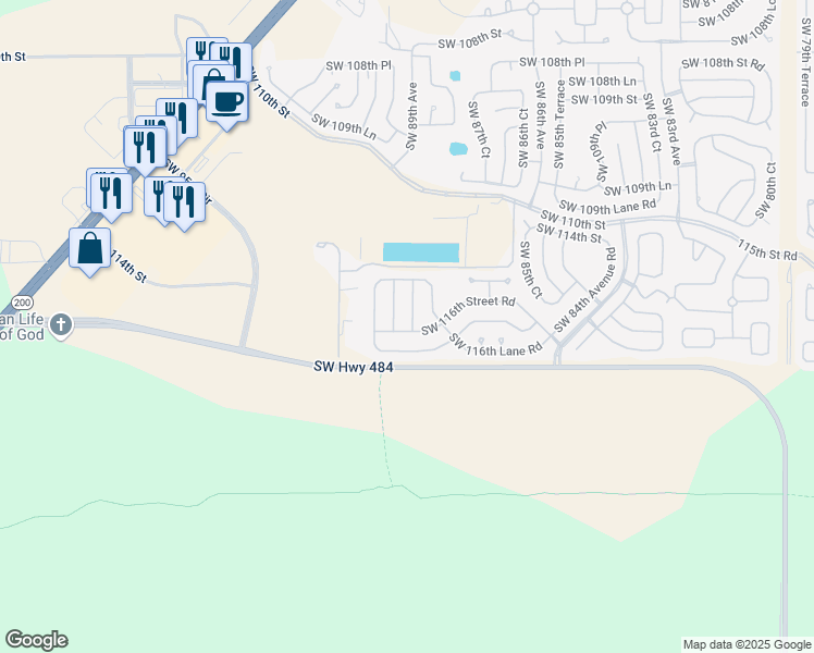 map of restaurants, bars, coffee shops, grocery stores, and more near 8915 Southwest 116th Street Road in Ocala