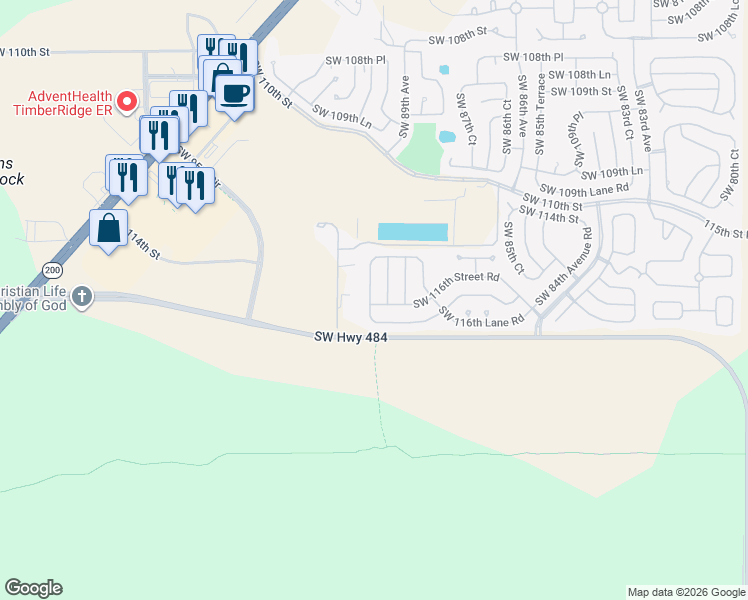 map of restaurants, bars, coffee shops, grocery stores, and more near 11598 Southwest 89th Terrace in Ocala