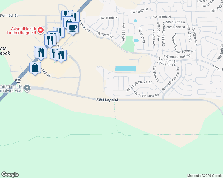 map of restaurants, bars, coffee shops, grocery stores, and more near 11598 Southwest 89th Terrace in Ocala
