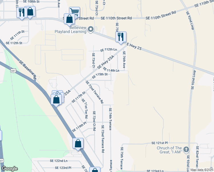map of restaurants, bars, coffee shops, grocery stores, and more near in Belleview