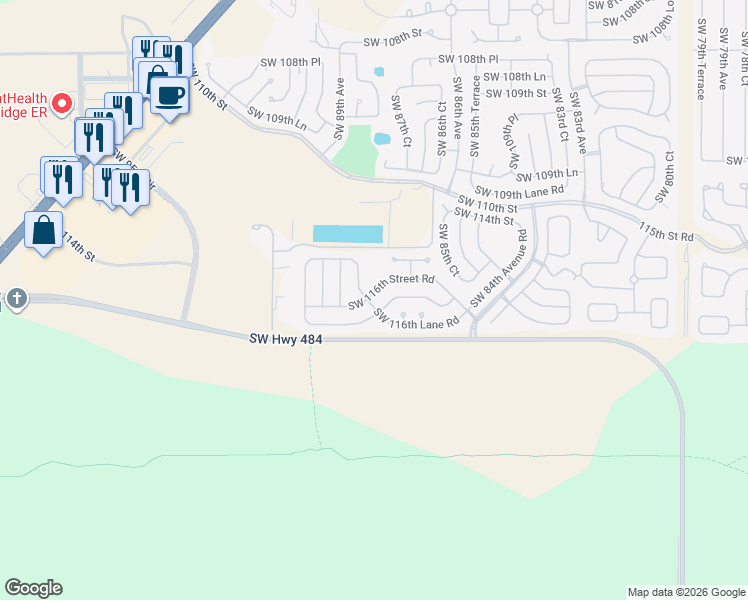 map of restaurants, bars, coffee shops, grocery stores, and more near 8824 Southwest 116th Street Road in Ocala