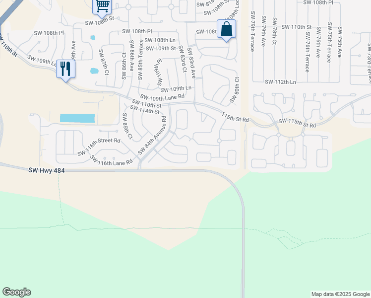 map of restaurants, bars, coffee shops, grocery stores, and more near 11565 Southwest 82nd Avenue in Ocala