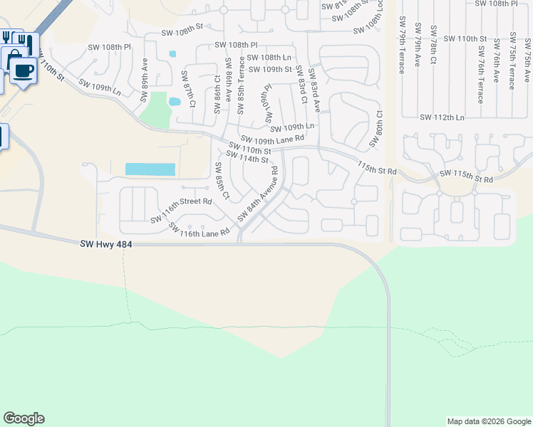 map of restaurants, bars, coffee shops, grocery stores, and more near 11596 Southwest 82nd Terrace in Ocala