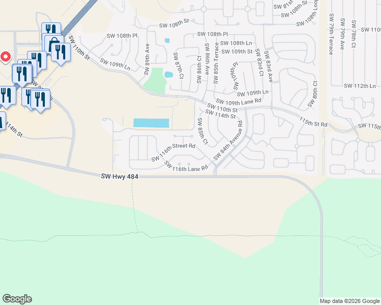 map of restaurants, bars, coffee shops, grocery stores, and more near 8679 Southwest 116th Place Road in Ocala