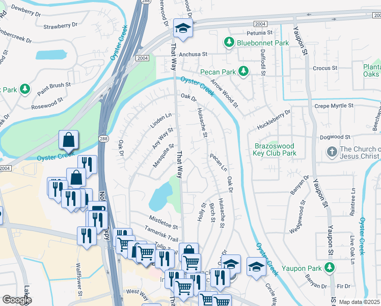 map of restaurants, bars, coffee shops, grocery stores, and more near 514 That Way in Lake Jackson