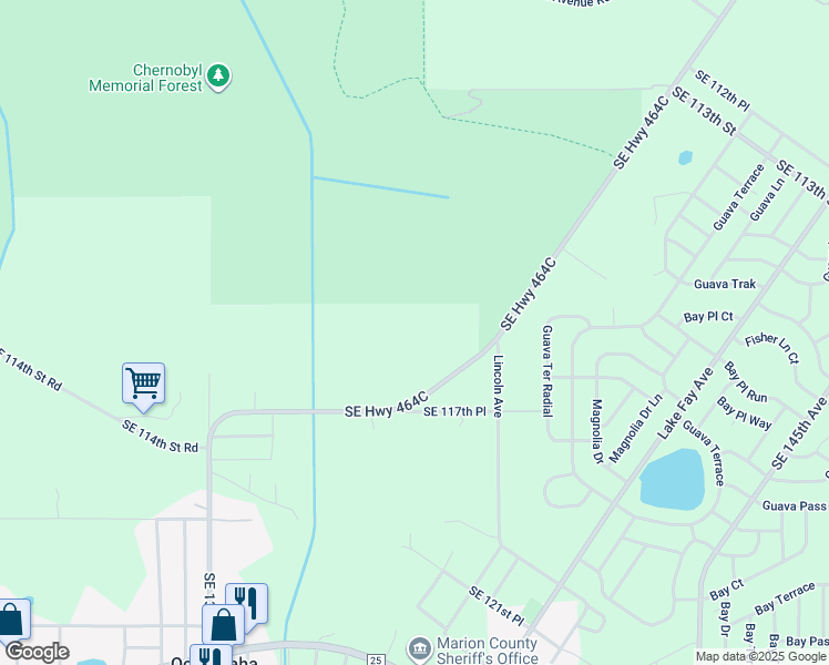 map of restaurants, bars, coffee shops, grocery stores, and more near 13965 Oklawaha and Moss Bluff Highway in Ocklawaha