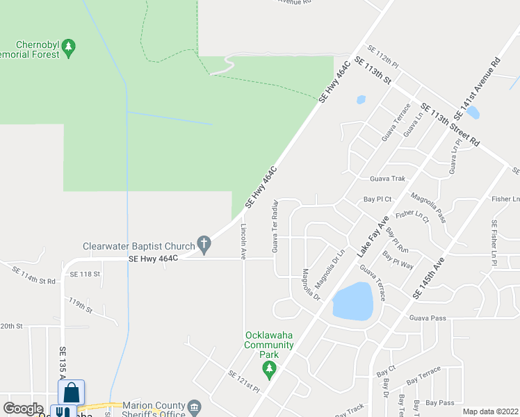 map of restaurants, bars, coffee shops, grocery stores, and more near 11521 Oklawaha and Moss Bluff Highway in Ocklawaha