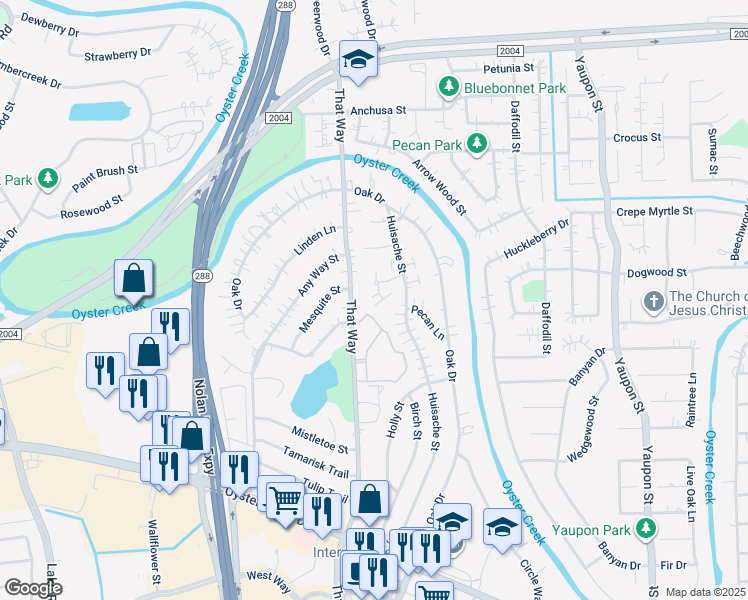 map of restaurants, bars, coffee shops, grocery stores, and more near 514 That Way in Lake Jackson