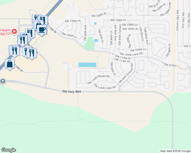 map of restaurants, bars, coffee shops, grocery stores, and more near 8849 Southwest 115th Street in Ocala