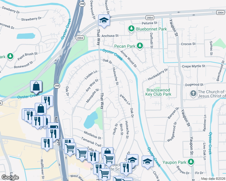 map of restaurants, bars, coffee shops, grocery stores, and more near 64 Fern Court in Lake Jackson