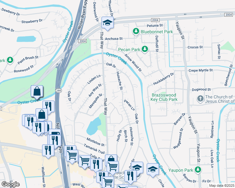 map of restaurants, bars, coffee shops, grocery stores, and more near 64 Fern Court in Lake Jackson