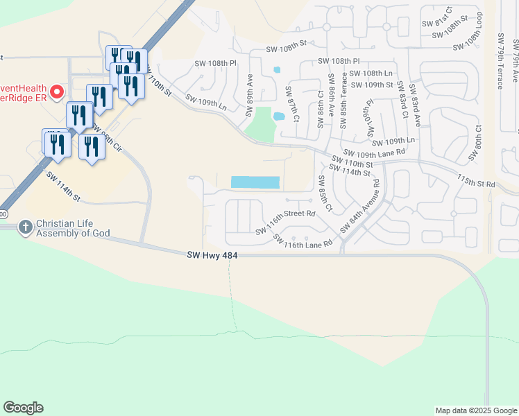 map of restaurants, bars, coffee shops, grocery stores, and more near 11542 Southwest 88th Court in Ocala